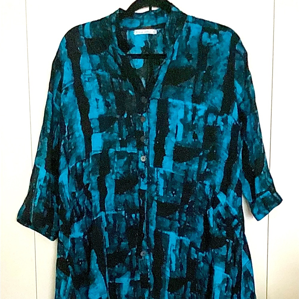 2 FOR $50 Deep teal/turquoise batik blouse, tunic Blue Sky Clothing M